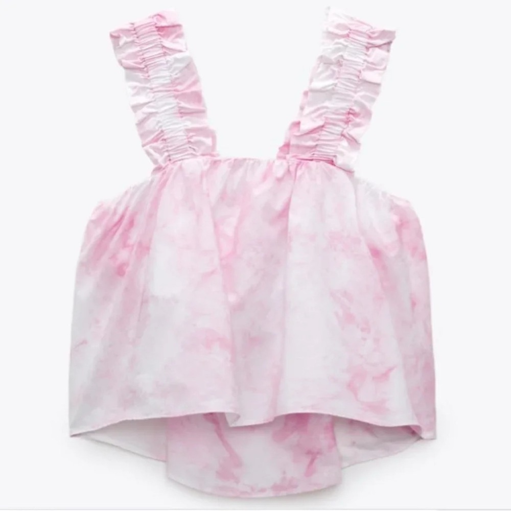 Zara Pink Tie Dye Poplin Cotton Top  euc Size large